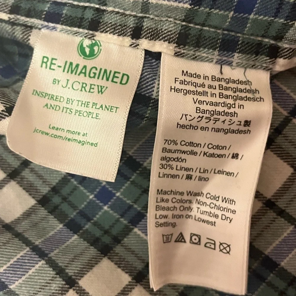 J Crew Reimagined Slim Fit Green & Blue Plaid Button Down, size Large
